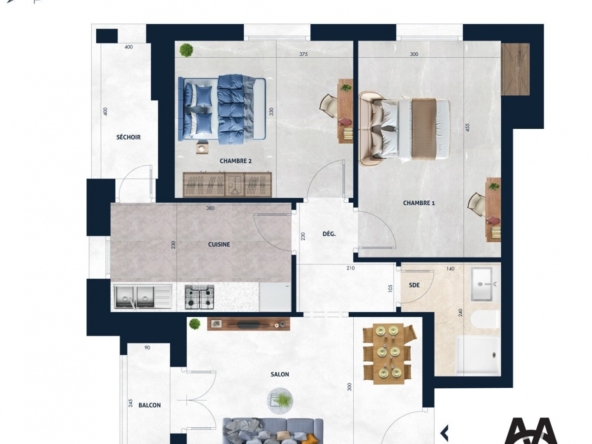 à Vendre Appartement S+2 balconnet de 102 m² à AFH2 Mrezga